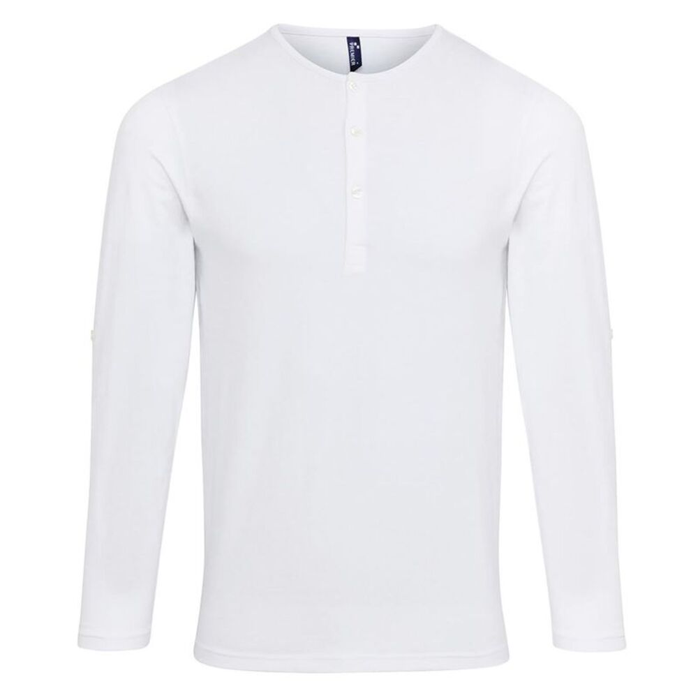 Premier Mens Long John Roll Sleeve Tee / White